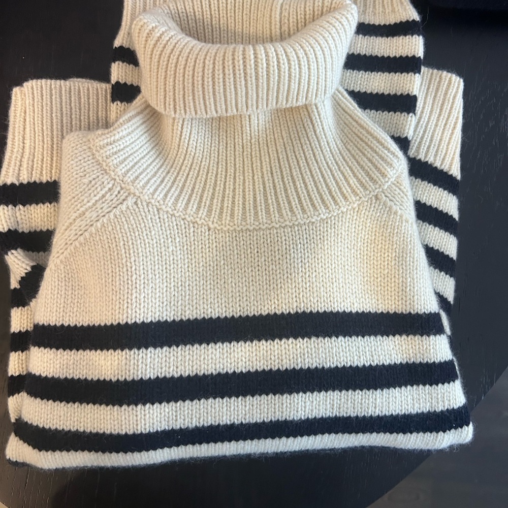 Nili Lotan Striped Turtleneck Sweater - Ivory and Dark Navy